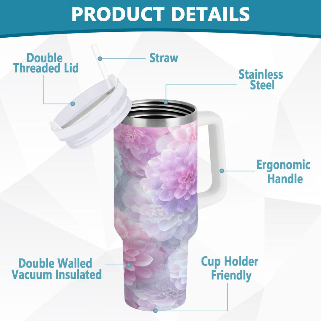 30 oz Insulated Stainless Steel Tumbler Double Wall Stainless Steel Tumbler with 2-Way Drinking Cute Pastel Watercolor Floral - K66X