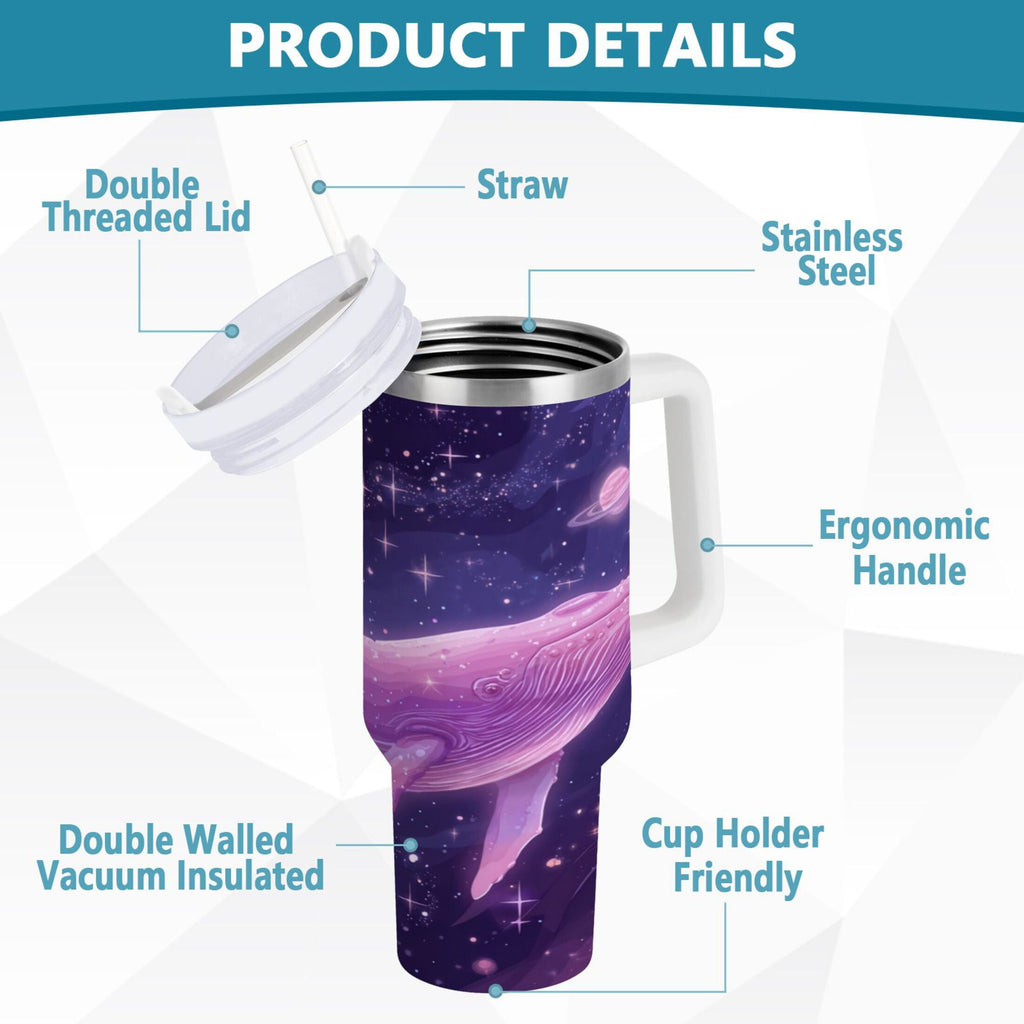 30 oz Insulated Stainless Steel Tumbler Double Wall Stainless Steel Tumbler with 2-Way Drinking Whale in Space - QFYQ