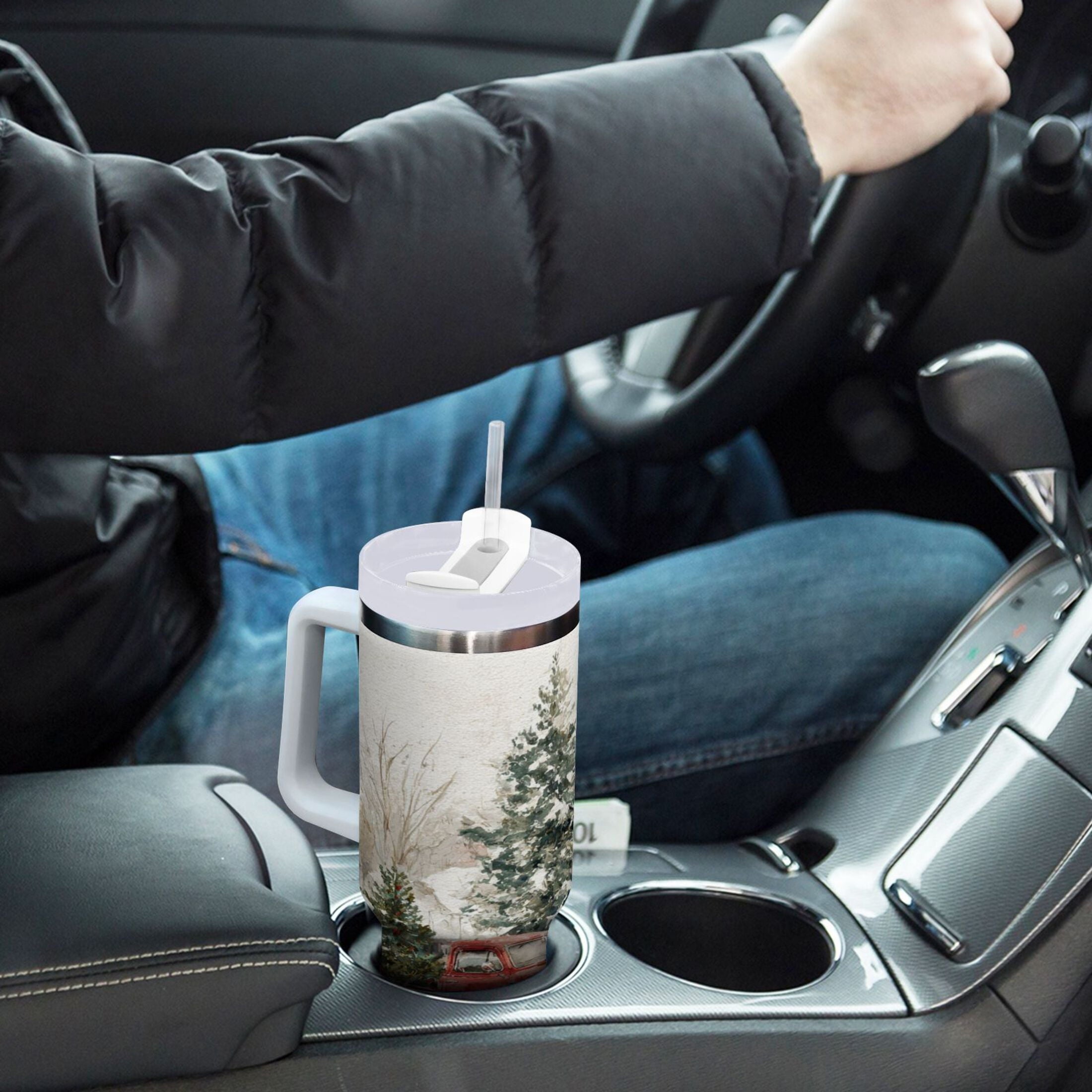 30 oz Insulated Stainless Steel Tumbler Double Wall Stainless Steel Tumbler with 2-Way Drinking Truck with Christmas Decorations - MPAG