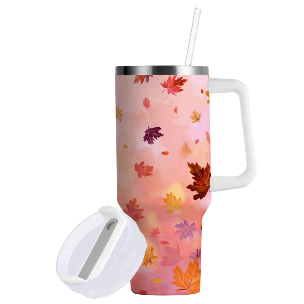30 oz Insulated Stainless Steel Tumbler Double Wall Stainless Steel Tumbler with 2-Way Drinking Autumn Leaves Falling - 25KZ
