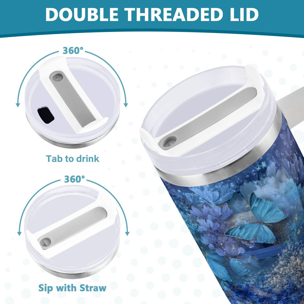 30 oz Insulated Stainless Steel Tumbler Double Wall Stainless Steel Tumbler with 2-Way Drinking Butterflies Books and Flowers - K7D9