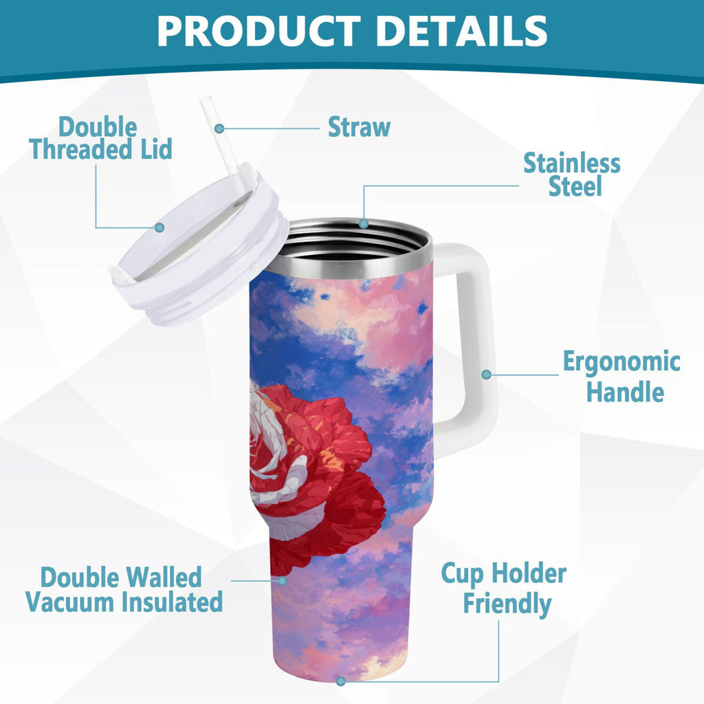30 oz Insulated Stainless Steel Tumbler Double Wall Stainless Steel Tumbler with 2-Way Drinking Rose with Flag Pattern - GGUS
