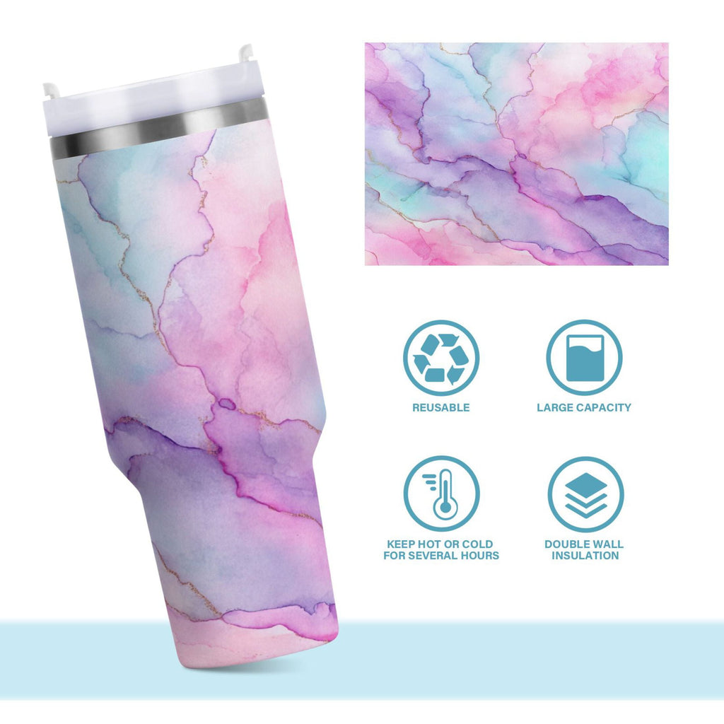 30 oz Insulated Stainless Steel Tumbler Double Wall Stainless Steel Tumbler with 2-Way Drinking Pastel Pink Marble Texture - F7A4