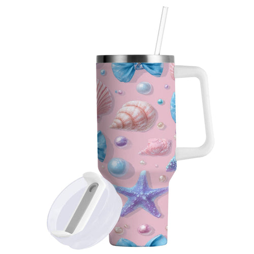 30 oz Insulated Stainless Steel Tumbler Double Wall Stainless Steel Tumbler with 2-Way Drinking Seashells and Bows - 2C72
