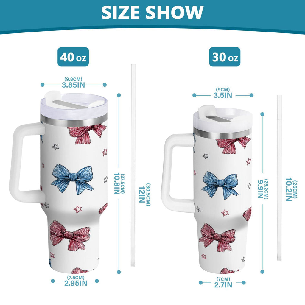 40 oz Insulated Stainless Steel Tumbler Double Wall Stainless Steel Tumbler with 2-Way Drinking Red and Blue Stripes Bows - U6S4