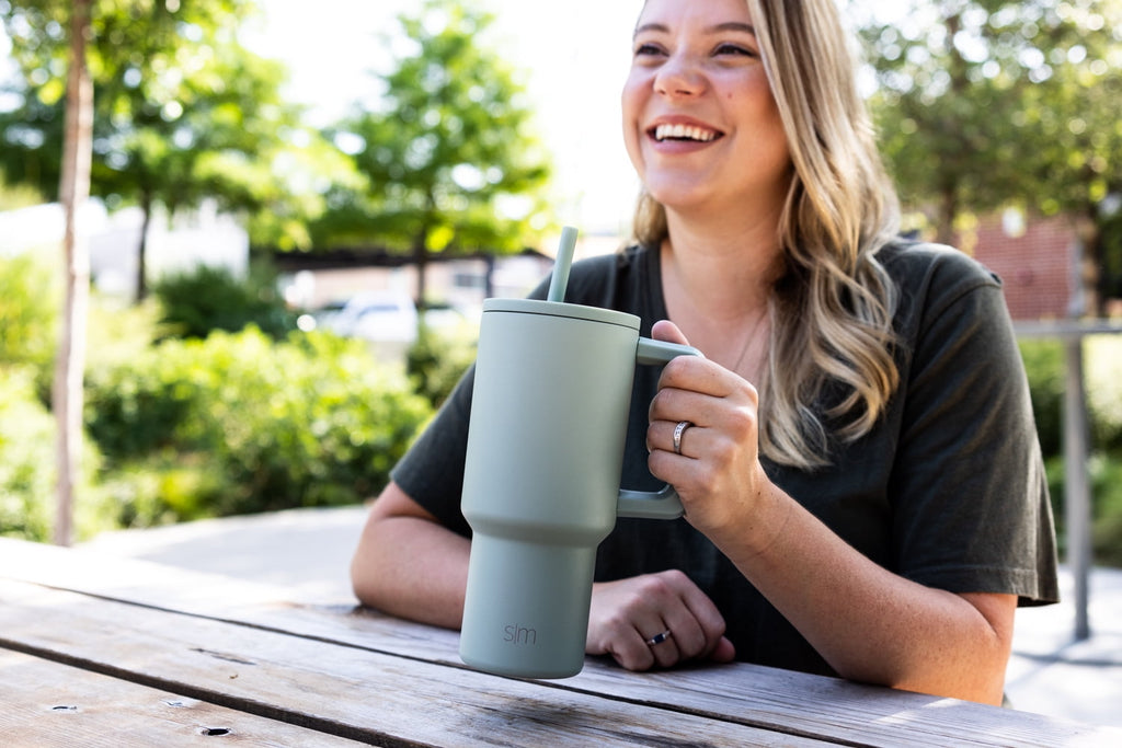Simple Modern 30 fl oz Insulated Stainless Steel Trek Tumbler with Straw Lid | Seaglass Sage and Cream Checkmate - 2P24