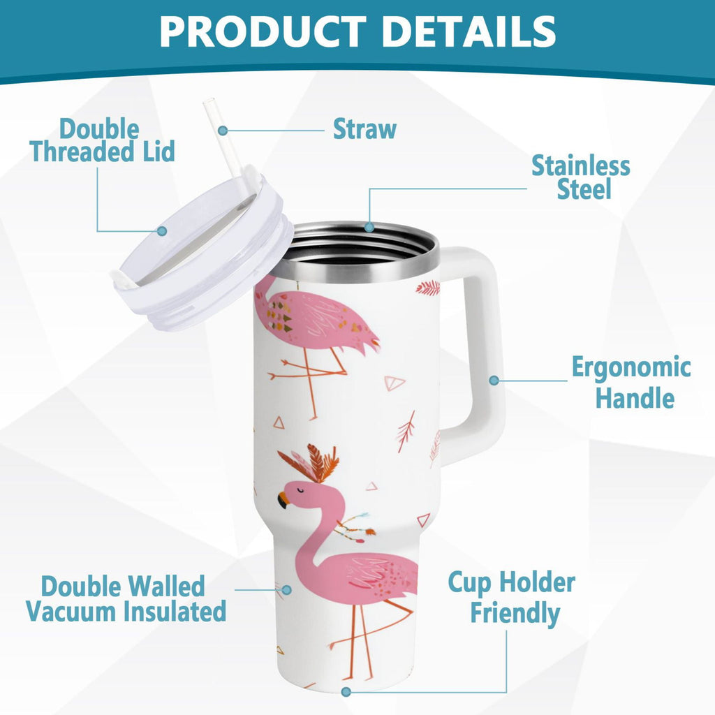 40 oz Insulated Stainless Steel Tumbler Double Wall Stainless Steel Tumbler with 2-Way Drinking Cute Pink Flamingo Pattern - NZTU