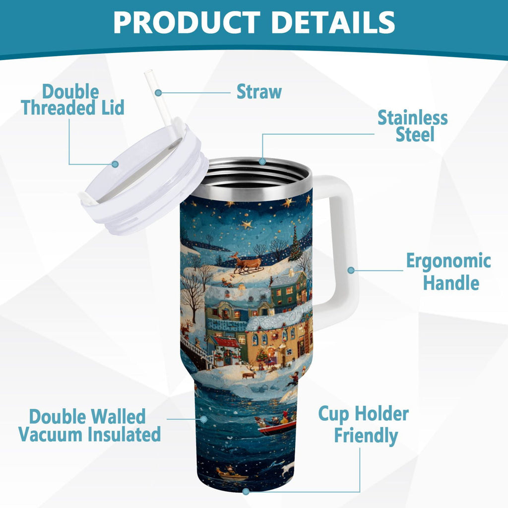 30 oz Insulated Stainless Steel Tumbler Double Wall Stainless Steel Tumbler with 2-Way Drinking Whimsical Christmas Scene - JRE3