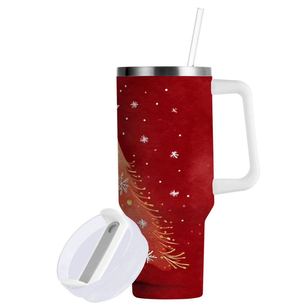 40 oz Insulated Stainless Steel Tumbler Double Wall Stainless Steel Tumbler with 2-Way Drinking Red Christmas Tree - NYUB
