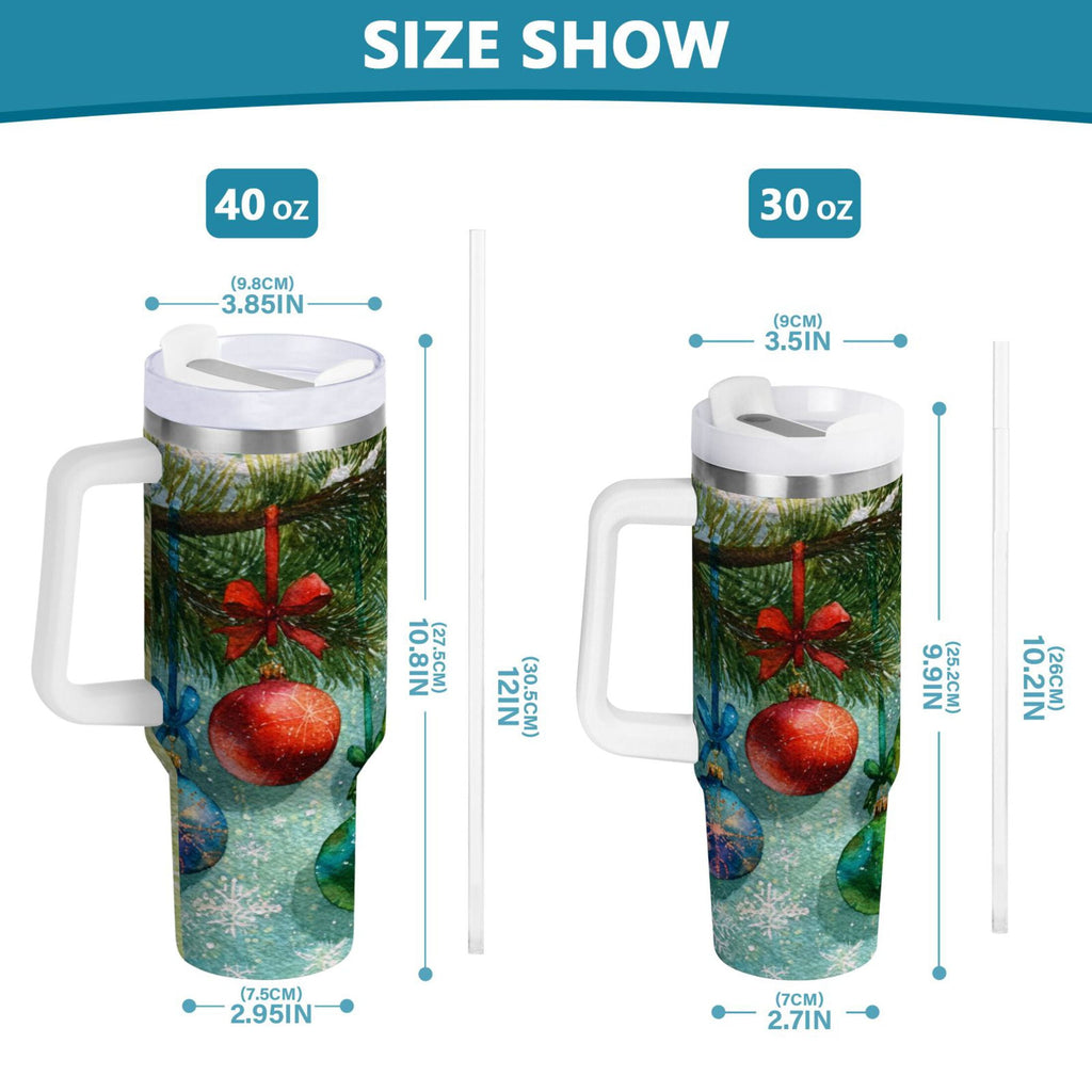 30 oz Insulated Stainless Steel Tumbler Double Wall Stainless Steel Tumbler with 2-Way Drinking Christmas Ornaments Watercolor Painting - 9MZY