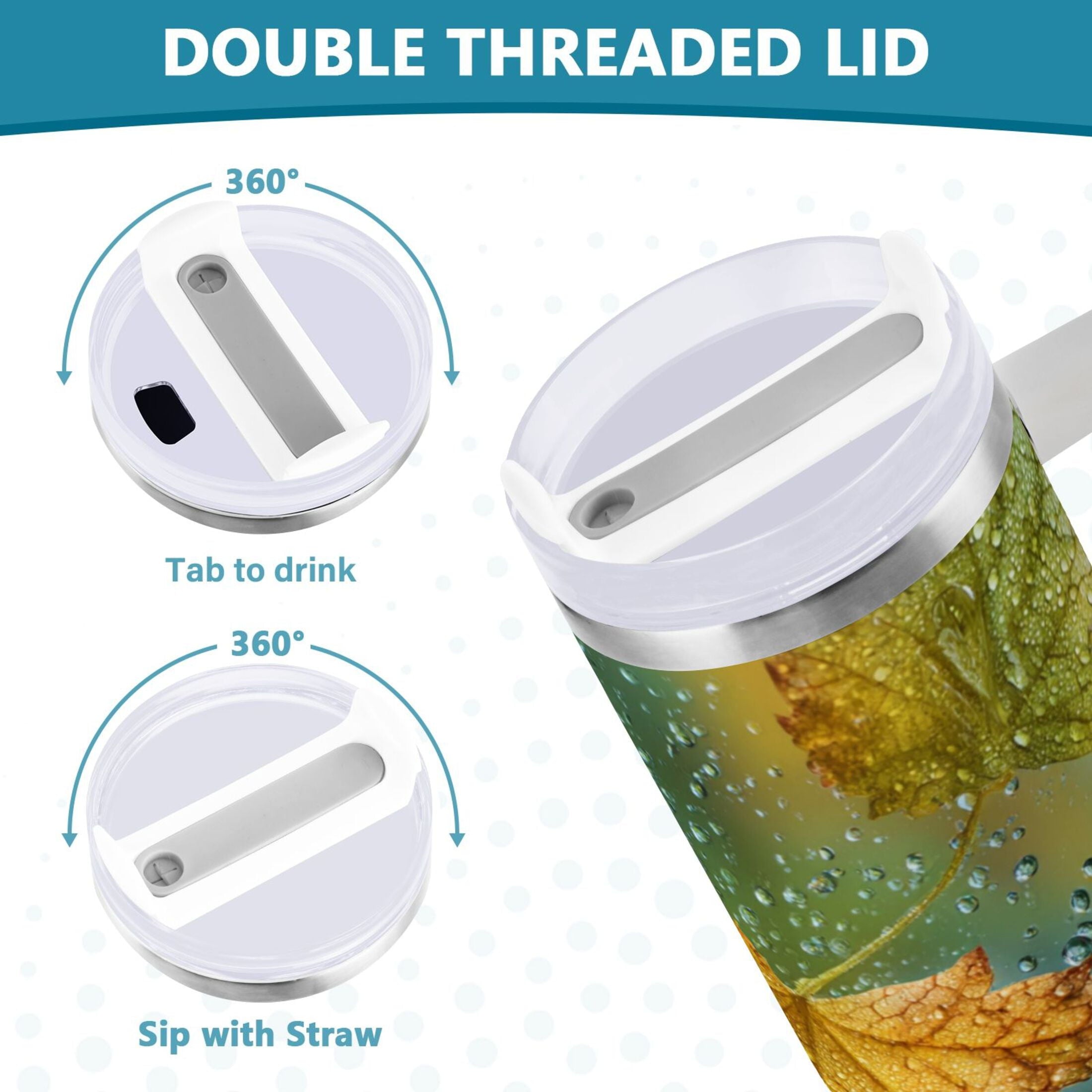 30 oz Insulated Stainless Steel Tumbler Double Wall Stainless Steel Tumbler with 2-Way Drinking Leaves with Water Droplets - AWJL