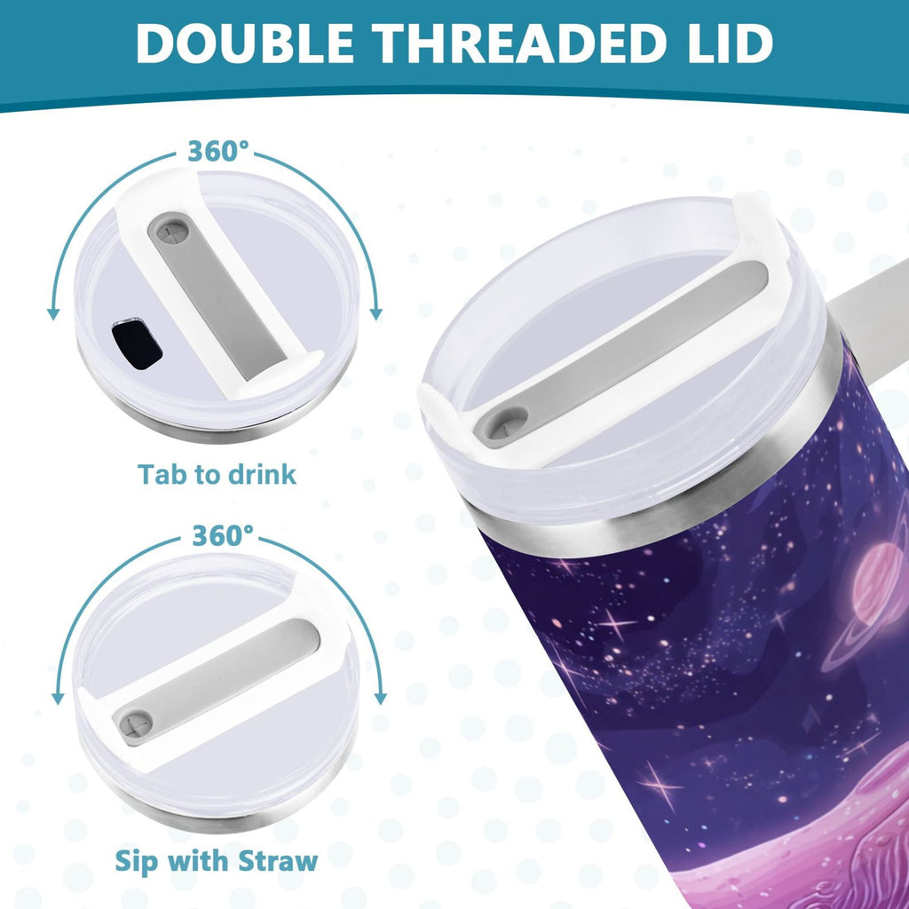 30 oz Insulated Stainless Steel Tumbler Double Wall Stainless Steel Tumbler with 2-Way Drinking Whale in Space - QFYQ
