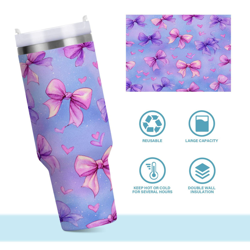 30 oz Insulated Stainless Steel Tumbler Double Wall Stainless Steel Tumbler with 2-Way Drinking Watercolor Bows Pattern - YXPV