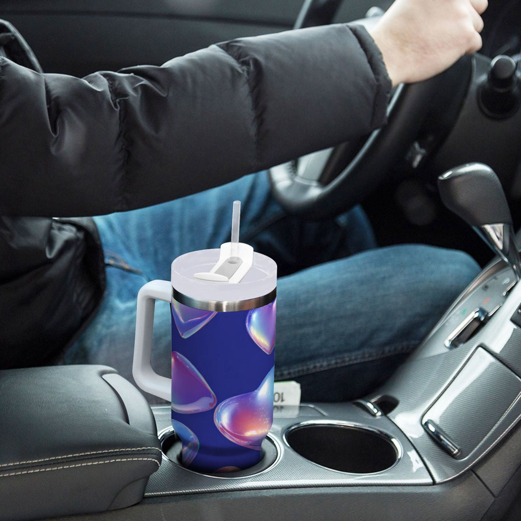 30 oz Insulated Stainless Steel Tumbler Double Wall Stainless Steel Tumbler with 2-Way Drinking Pink-purple Hearts - WMEG