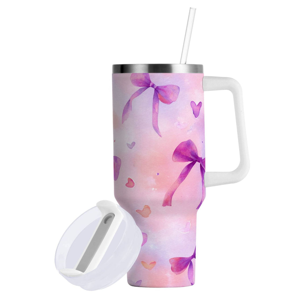 30 oz Insulated Stainless Steel Tumbler Double Wall Stainless Steel Tumbler with 2-Way Drinking Watercolor Purple Bows - X6M9