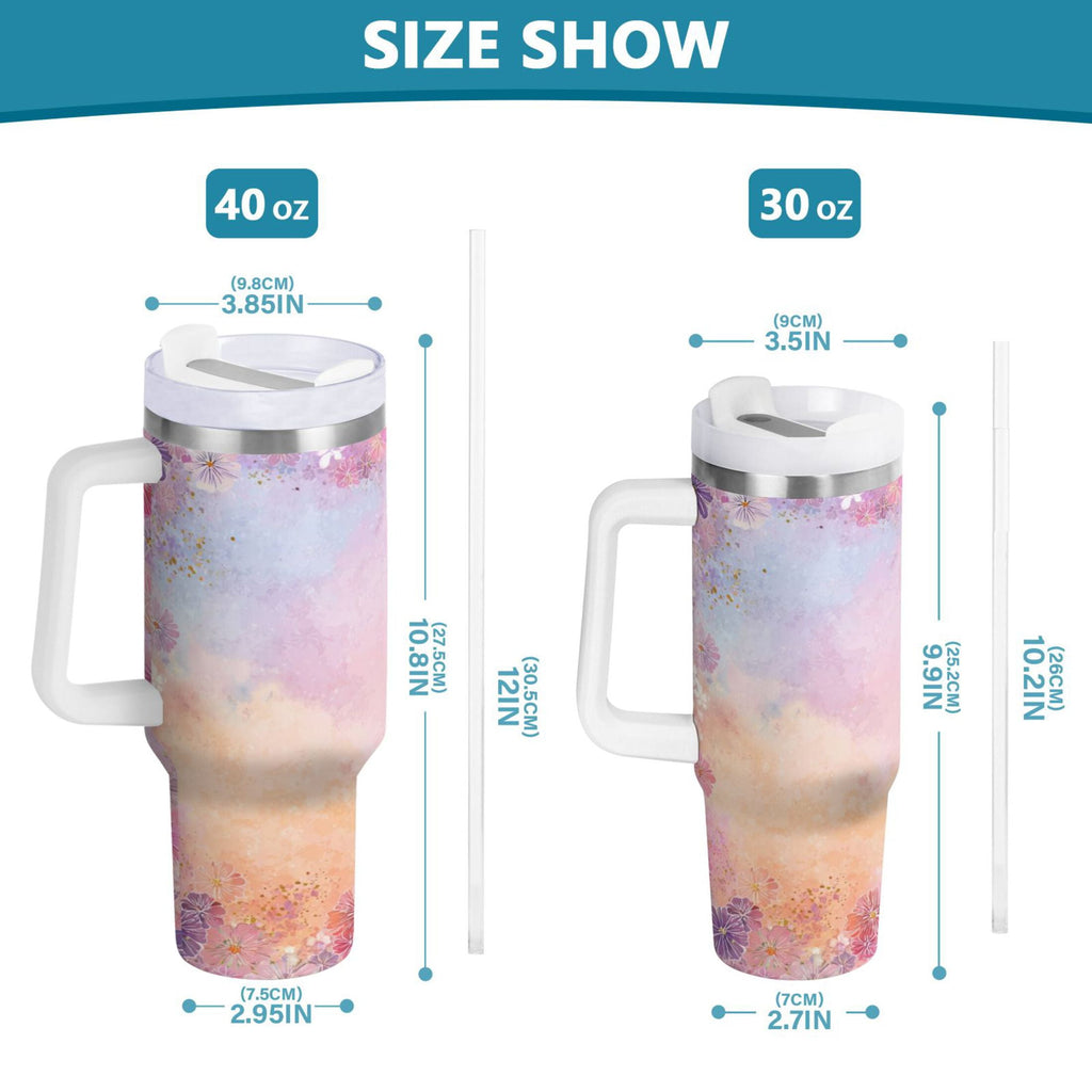 30 oz Insulated Stainless Steel Tumbler Double Wall Stainless Steel Tumbler with 2-Way Drinking Colorful Pastel Floral Pattern - P9LX
