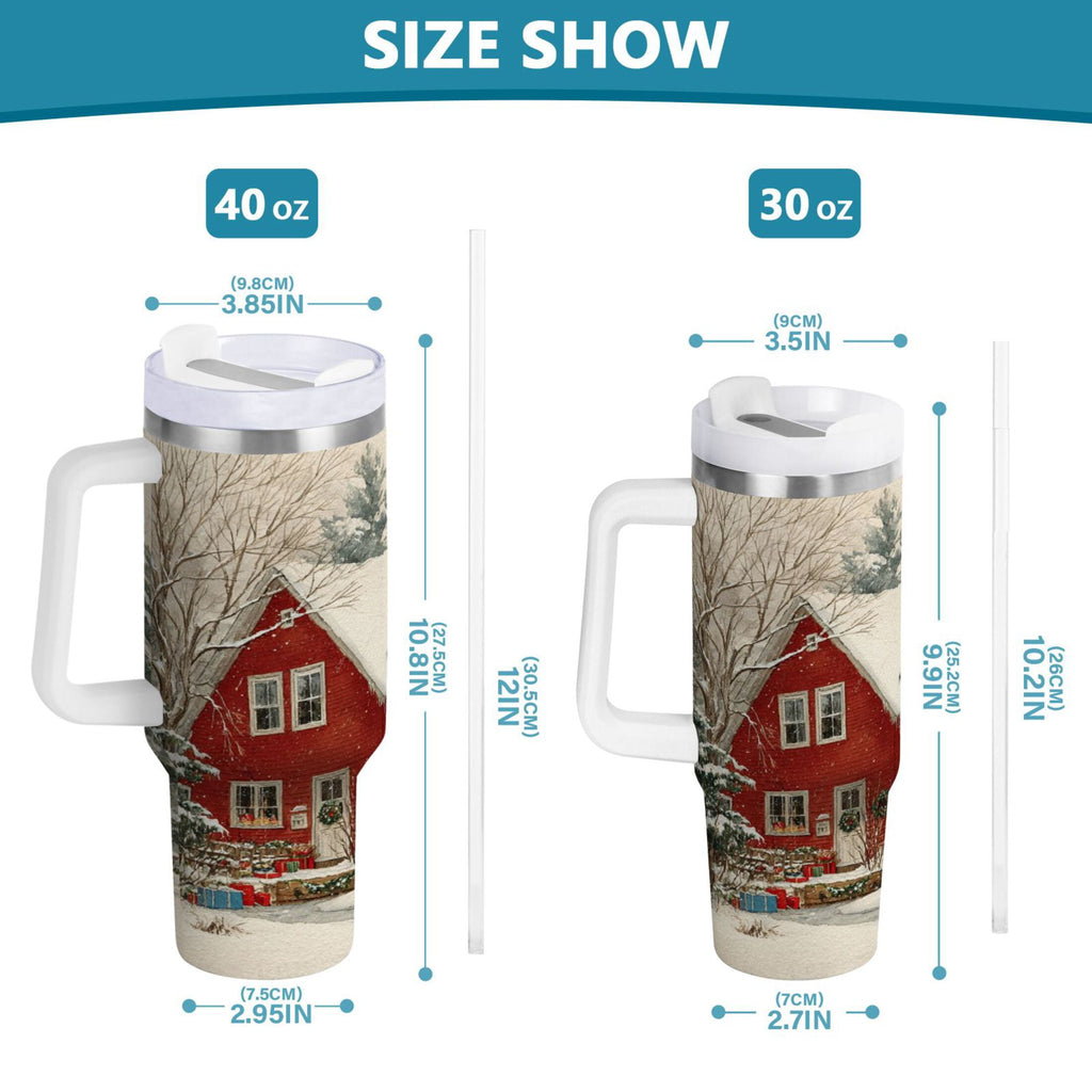 40 oz Insulated Stainless Steel Tumbler Double Wall Stainless Steel Tumbler with 2-Way Drinking House with Snow-covered Roof - 48Z3