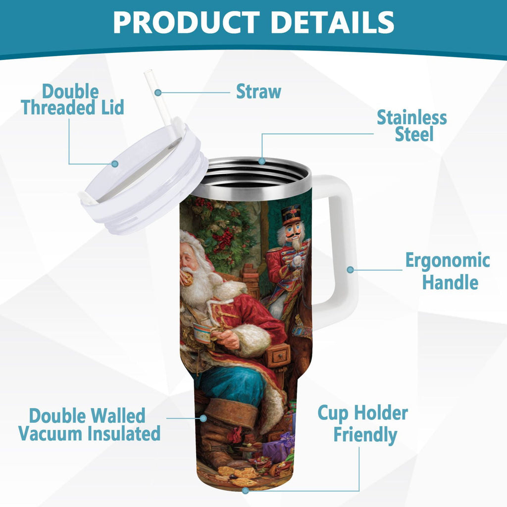 40 oz Insulated Stainless Steel Tumbler Double Wall Stainless Steel Tumbler with 2-Way Drinking Santa Eating Cookies - 29XB