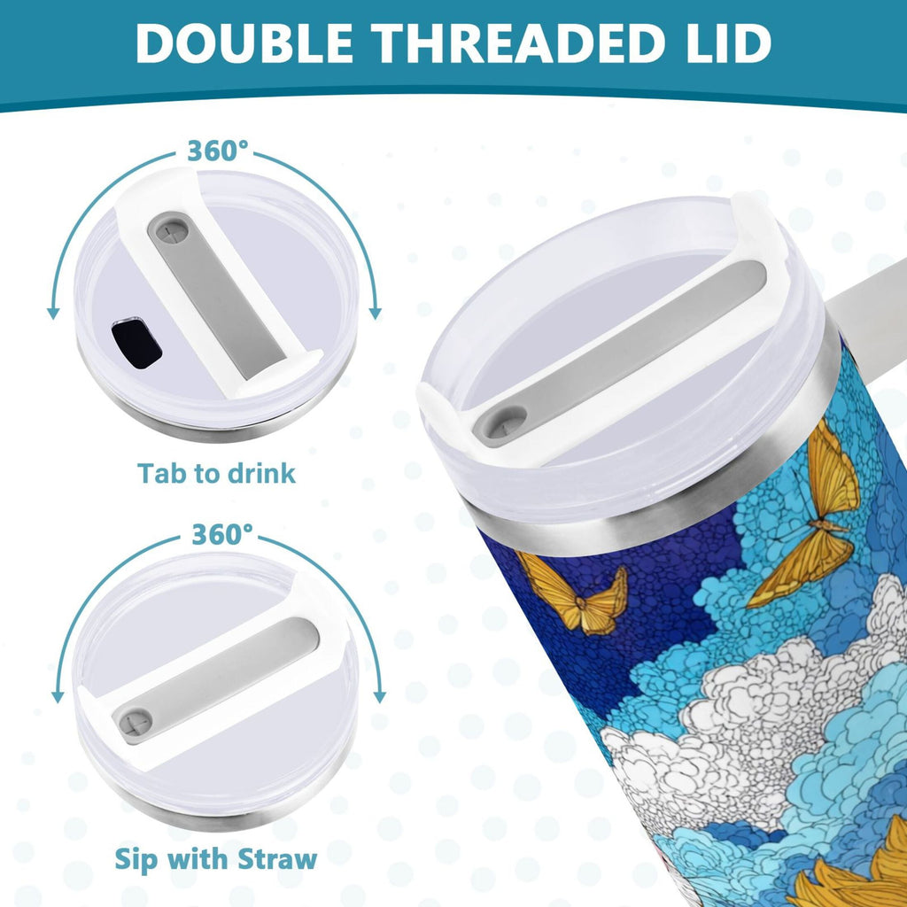 40 oz Insulated Stainless Steel Tumbler Double Wall Stainless Steel Tumbler with 2-Way Drinking Cat Lies in The Sunflowers - NLZK