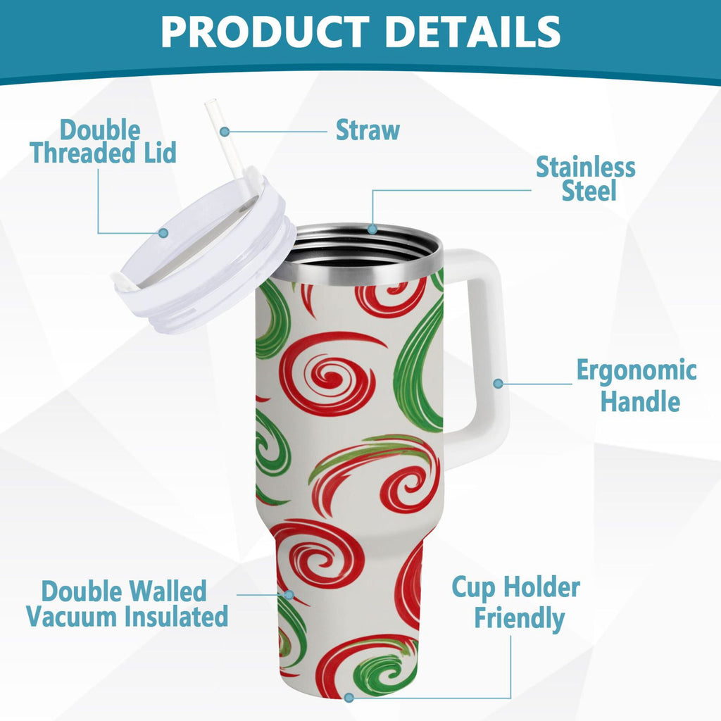 40 oz Insulated Stainless Steel Tumbler Double Wall Stainless Steel Tumbler with 2-Way Drinking Red and Green Swirls - 3TLR