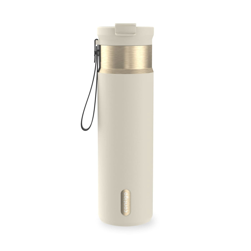Contigo DualSip Leakproof Stainless Steel Reusable Water Bottle Tumbler with Carrying Strap, Cream/Champagne, 24 oz - F88H