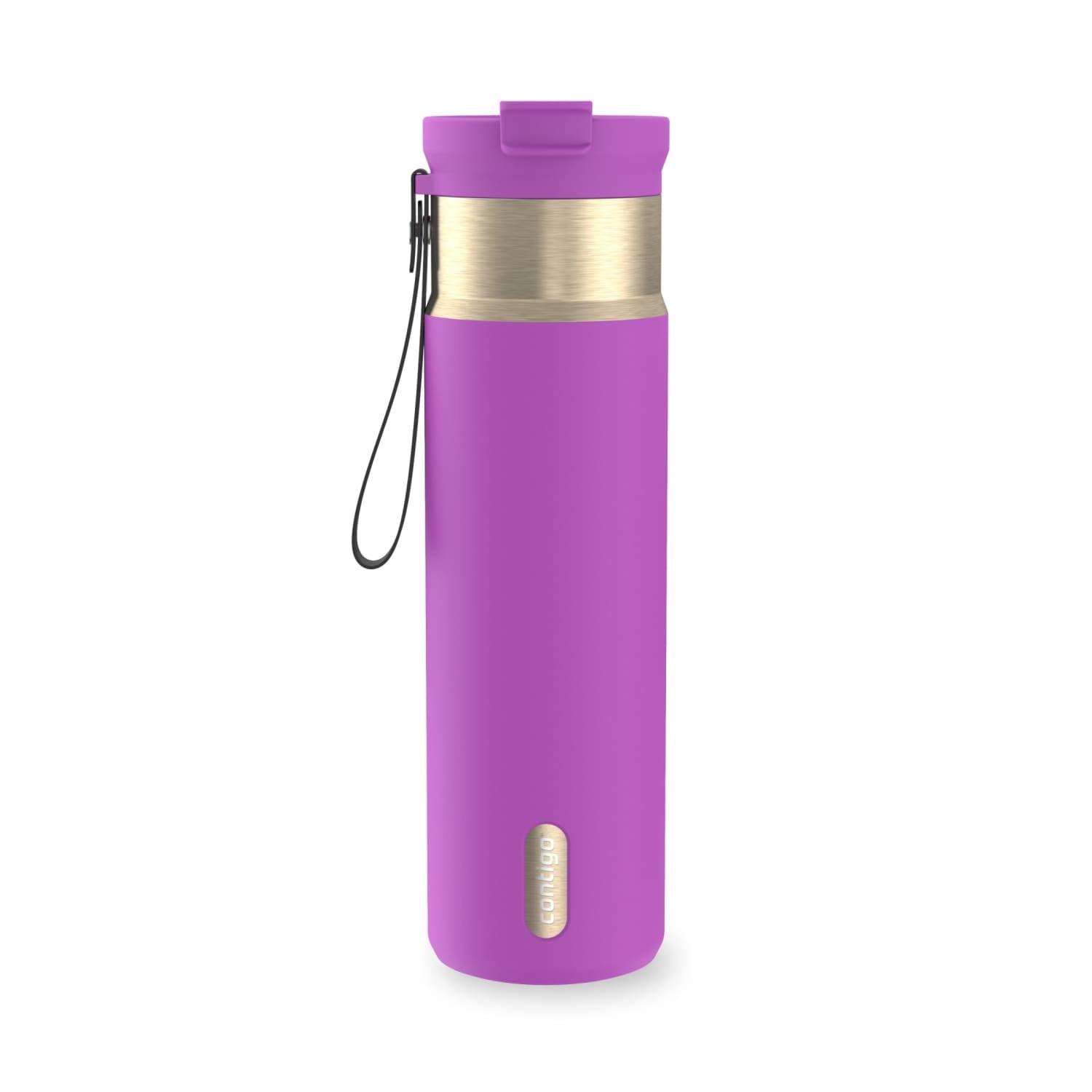 Contigo DualSip Leakproof Stainless Steel Reusable Water Bottle Tumbler with Carrying Strap, Cream/Champagne, 24 oz - F88H