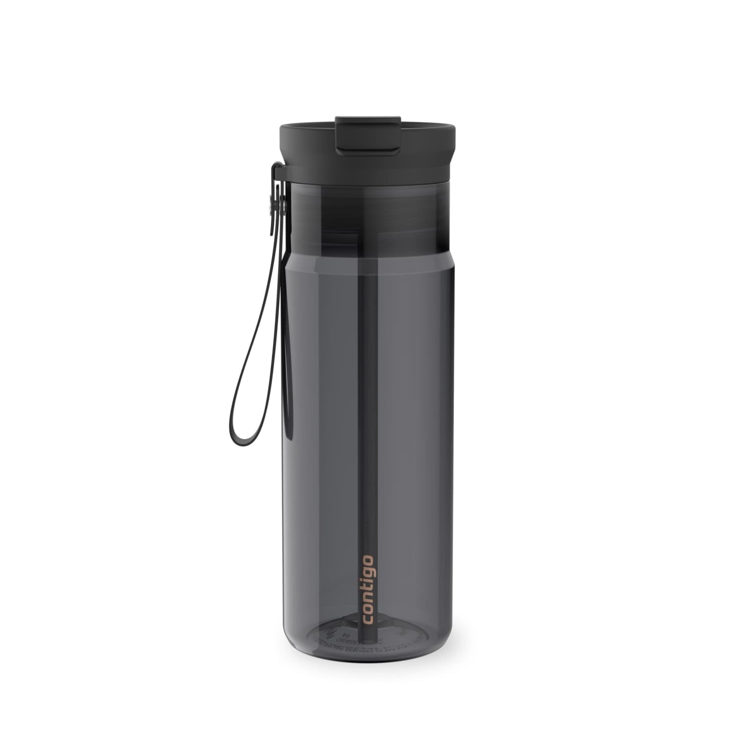Contigo DualSip Leakproof Plastic Reusable Water Bottle with Carrying Strap, Black/Clear, 24 oz - WG9L