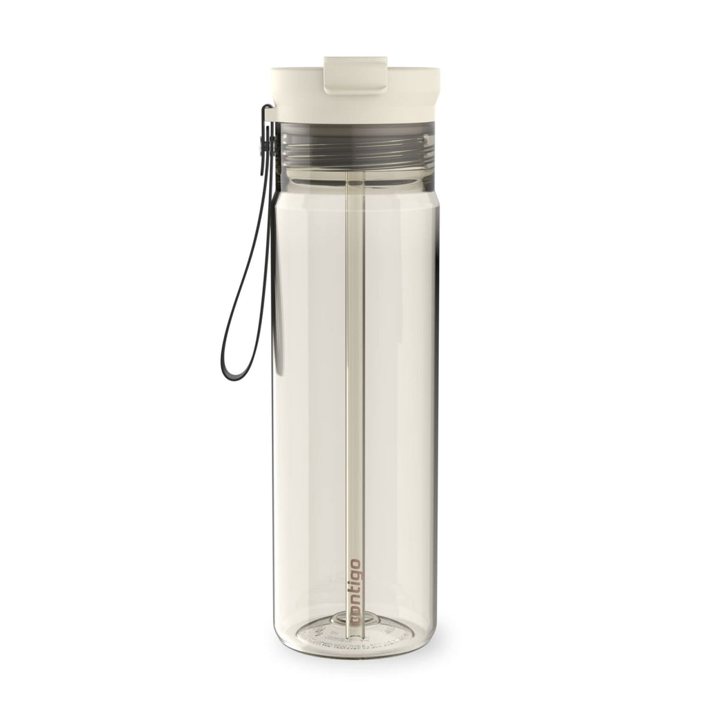 Contigo DualSip Leakproof Plastic Reusable Water Bottle with Carrying Strap, Cream/Clear, 28 oz - EGUC