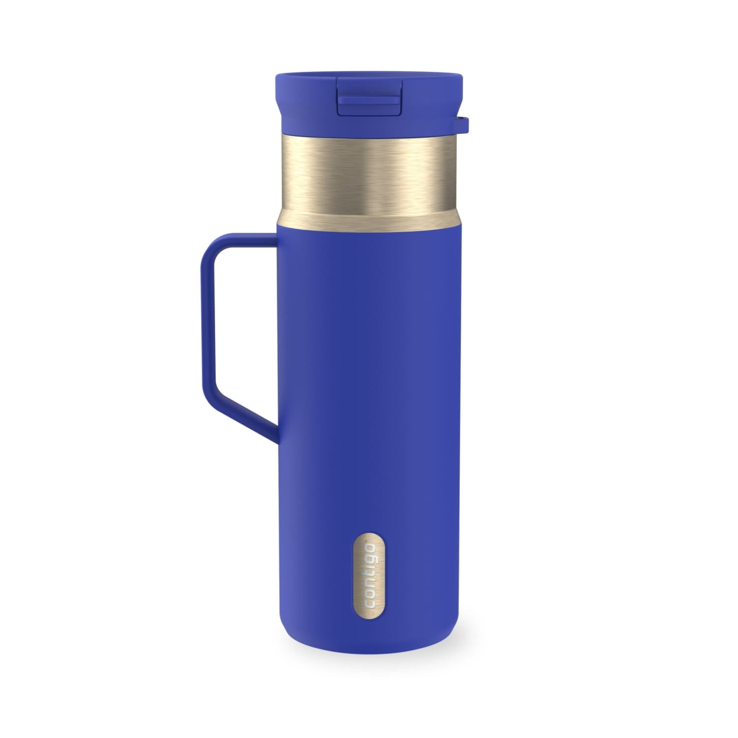 Contigo SnapSeal Leakproof Stainless Steel Reusable Water Bottle Tumbler with Side Handle, Dark Blue/Bronze, 20 oz - 2KE2
