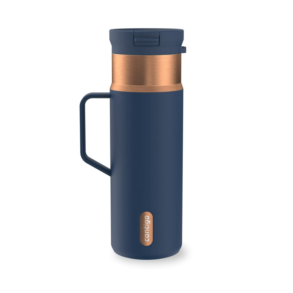 Contigo SnapSeal Leakproof Stainless Steel Reusable Water Bottle Tumbler with Side Handle, Dark Blue/Bronze, 20 oz - 2KE2