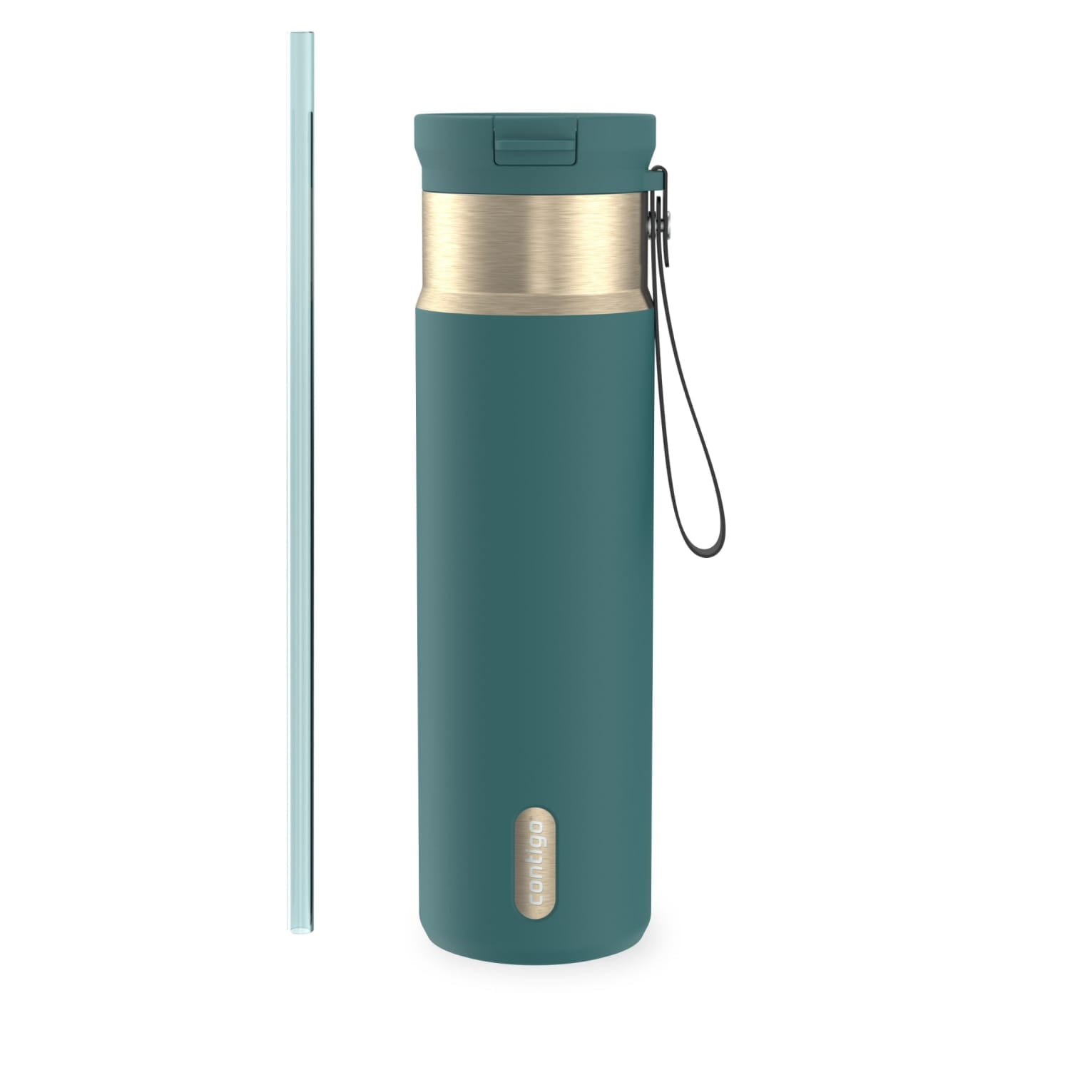 Contigo SnapSeal Leakproof Stainless Steel Reusable Water Bottle with Carrying Strap, Dark Blue/Bronze, 24 oz - HCHU