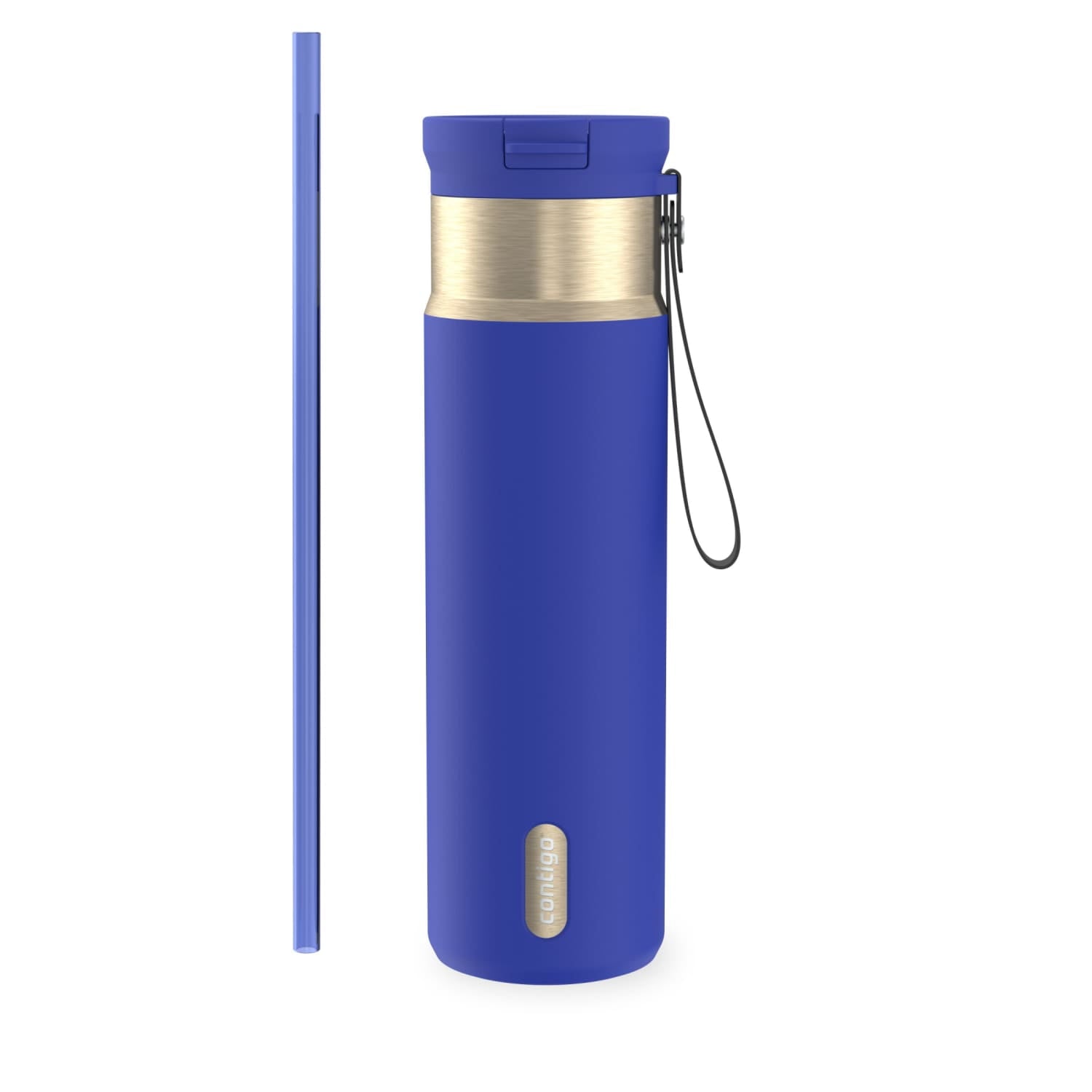 Contigo SnapSeal Leakproof Stainless Steel Reusable Water Bottle with Carrying Strap, Dark Blue/Bronze, 24 oz - HCHU