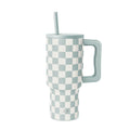 Simple Modern 30 fl oz Insulated Stainless Steel Trek Tumbler with Straw Lid | Seaglass Sage and Cream Checkmate - 2P24