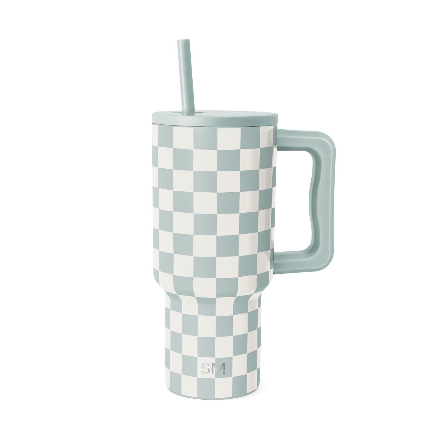Simple Modern 30 fl oz Insulated Stainless Steel Trek Tumbler with Straw Lid | Seaglass Sage and Cream Checkmate - 2P24
