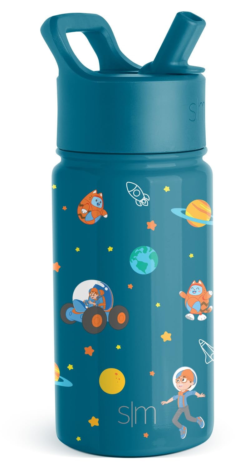 Simple Modern Blippi Kids Water Bottle with Straw Lid | Insulated Stainless Steel Reusable Tumbler for Toddlers, Girls | Summit Collection | 14oz, Blippi Space - CZ9K