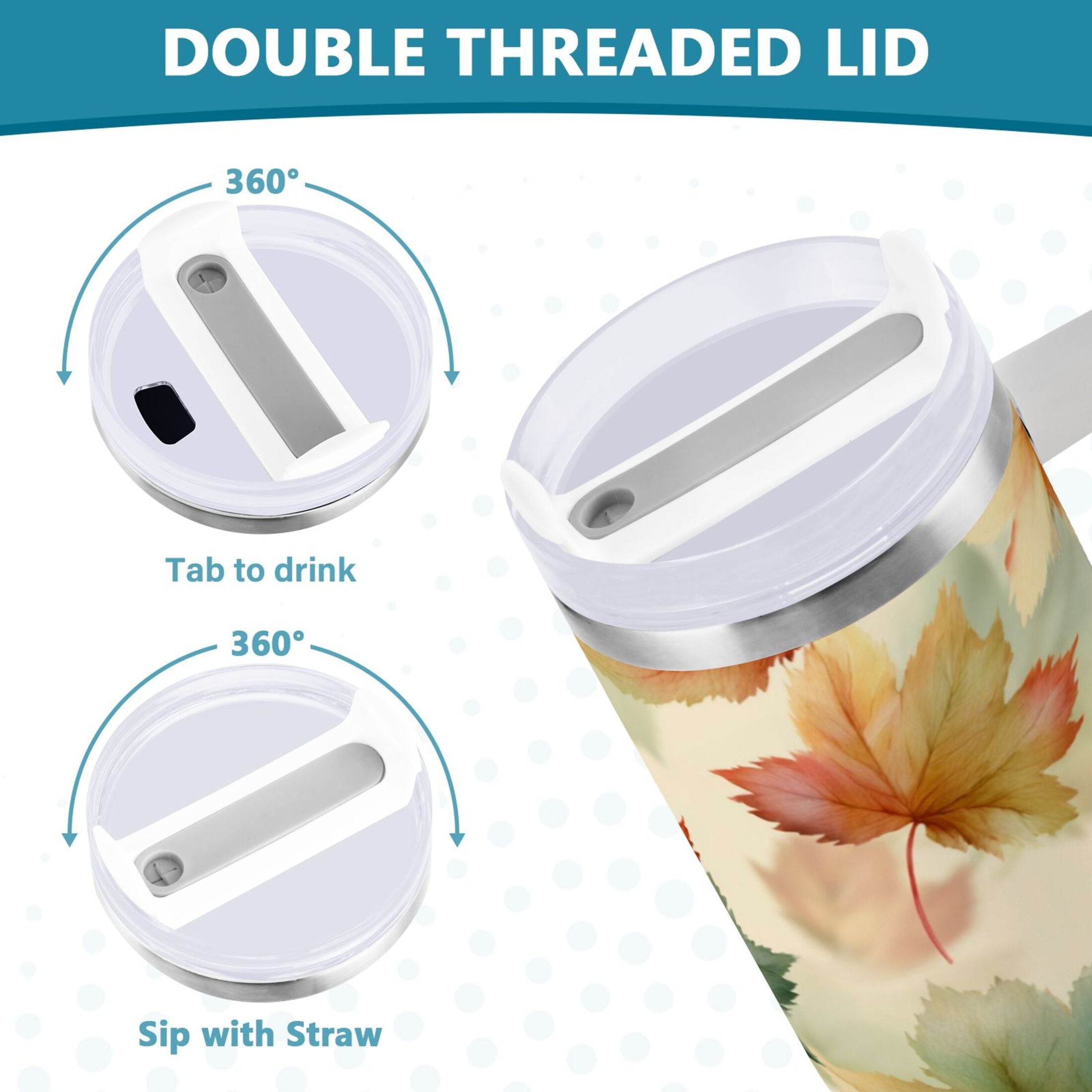 40 oz Insulated Stainless Steel Tumbler Double Wall Stainless Steel Tumbler with 2-Way Drinking Watercolor Maple Leaves Pattern - 5YJP