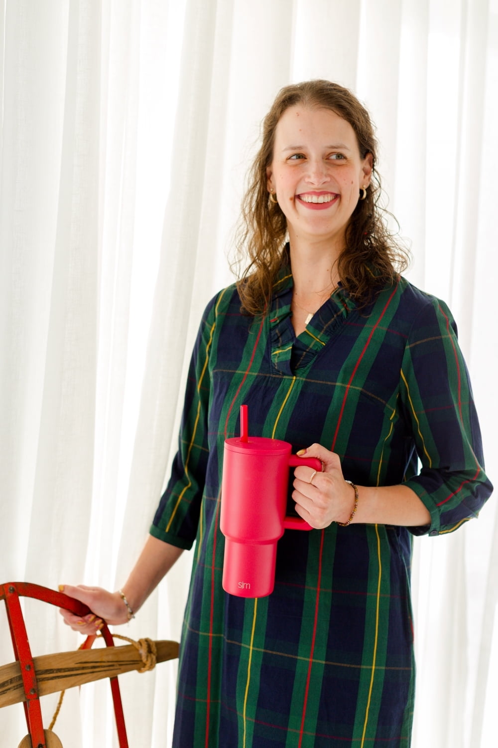 Simple Modern 30 fl oz Insulated Stainless Steel Trek Tumbler with Straw Lid | Seaglass Sage and Cream Checkmate - 2P24