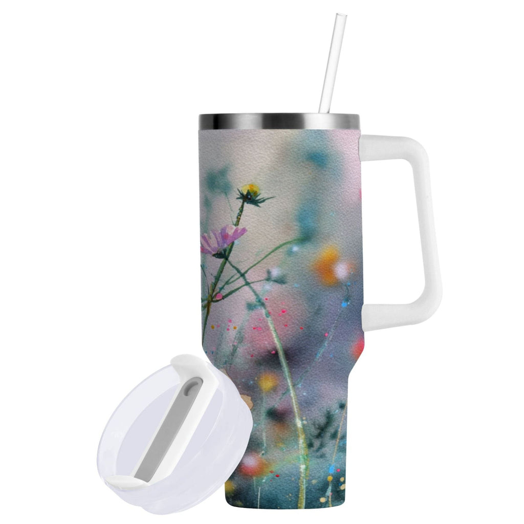 40 oz Insulated Stainless Steel Tumbler Double Wall Stainless Steel Tumbler with 2-Way Drinking Abstract Wildflowers - XZH3