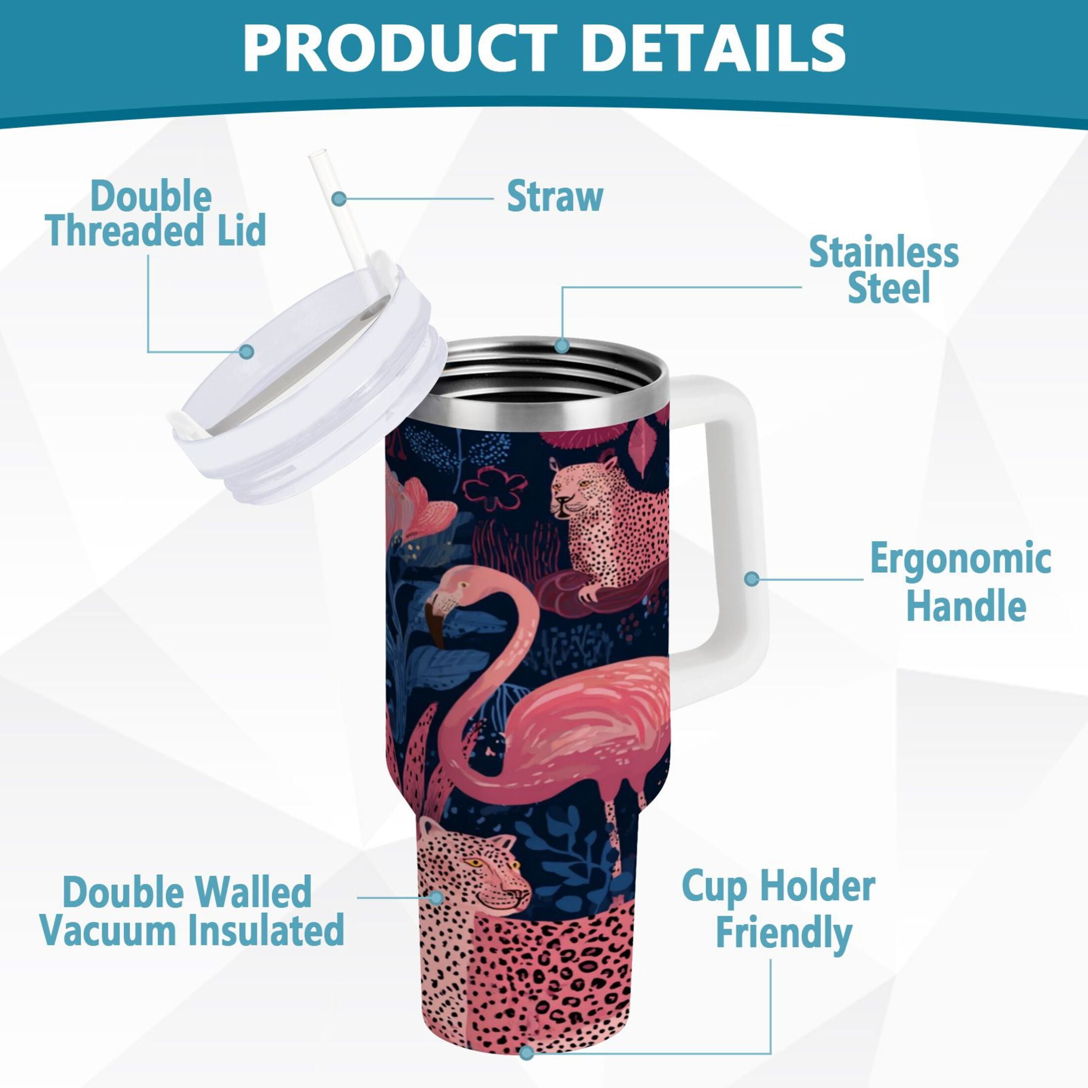 30 oz Insulated Stainless Steel Tumbler Double Wall Stainless Steel Tumbler with 2-Way Drinking Flamingos and Leopard Print - C5CH