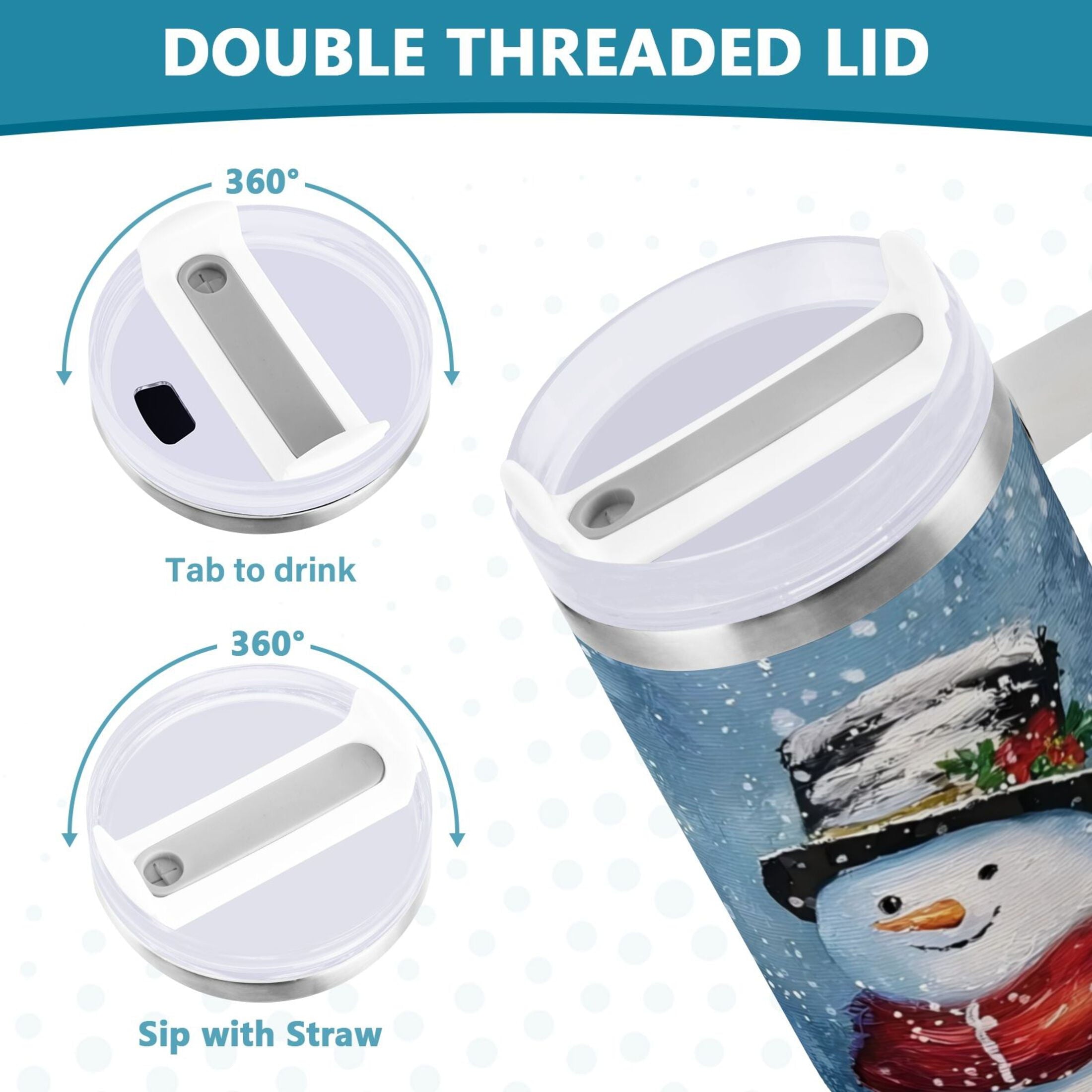 30 oz Insulated Stainless Steel Tumbler Double Wall Stainless Steel Tumbler with 2-Way Drinking Christmas Scene with Snowman - TCGQ