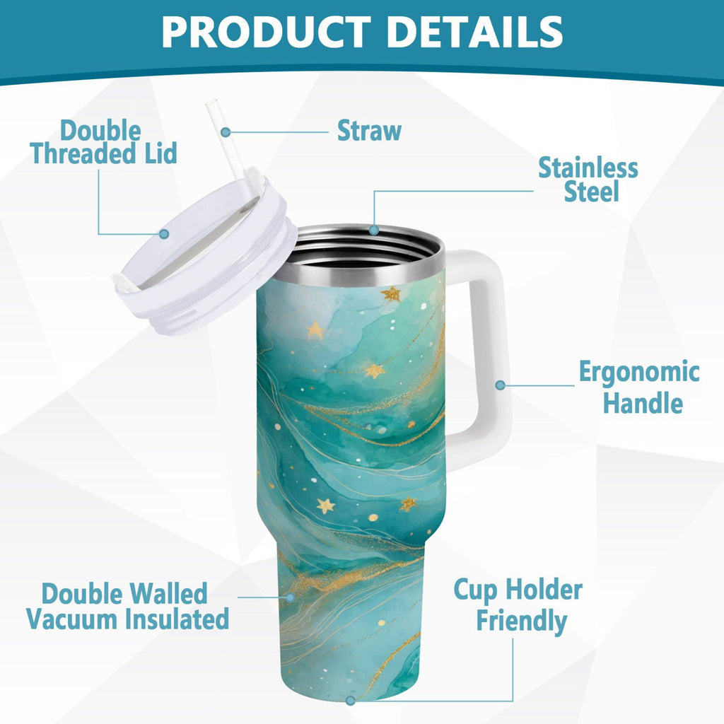 40 oz Insulated Stainless Steel Tumbler Double Wall Stainless Steel Tumbler with 2-Way Drinking Beautiful Watercolor Stars - 7HCA