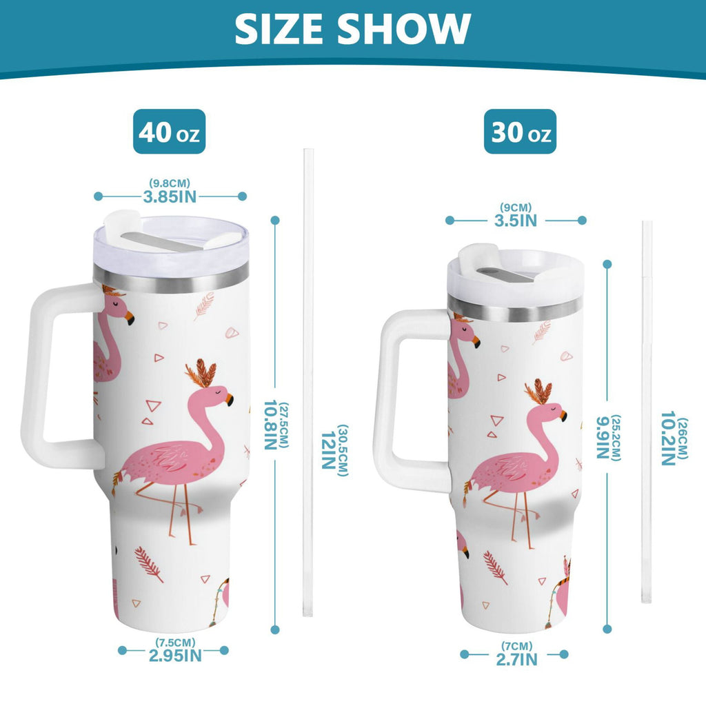 40 oz Insulated Stainless Steel Tumbler Double Wall Stainless Steel Tumbler with 2-Way Drinking Cute Pink Flamingo Pattern - NZTU