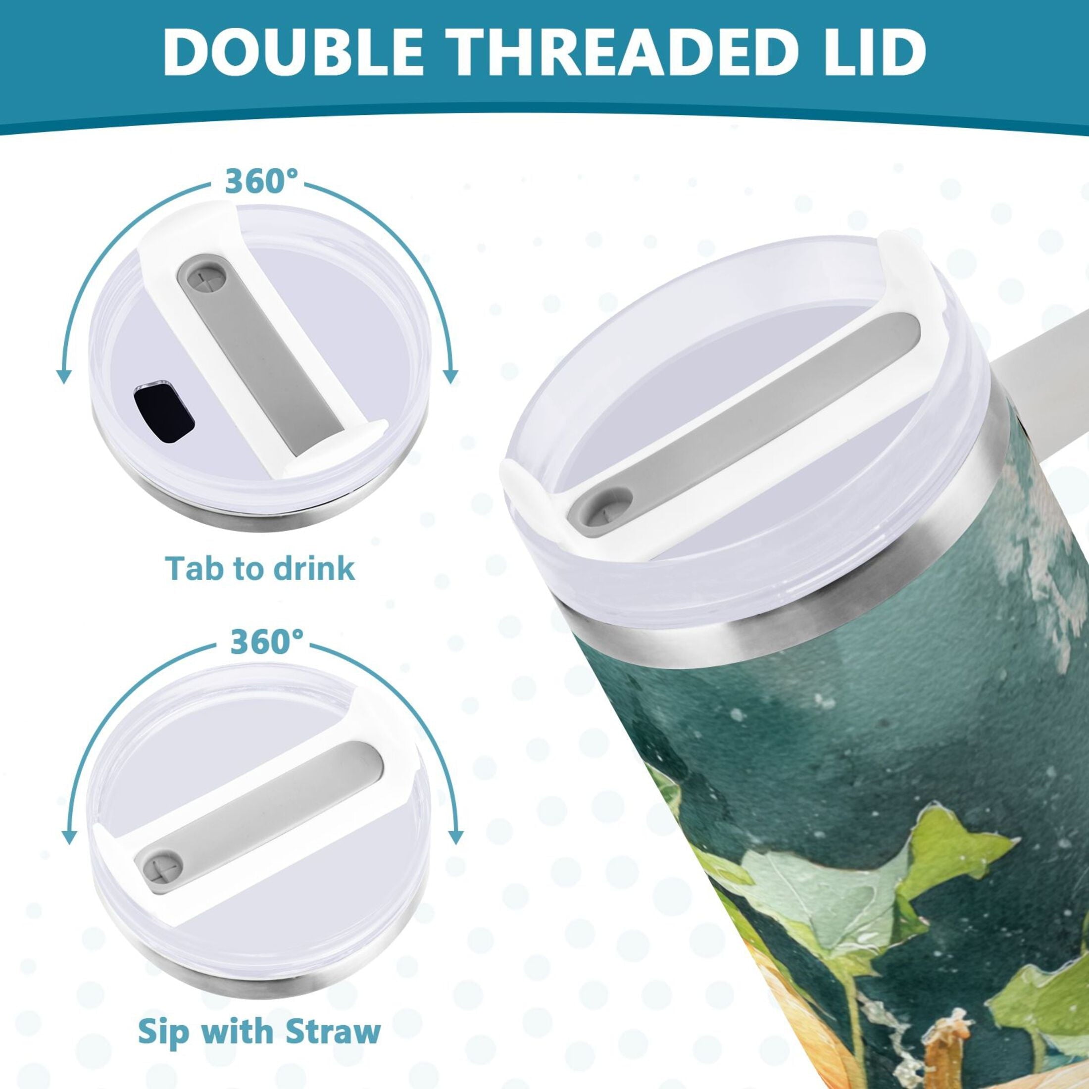 40 oz Insulated Stainless Steel Tumbler Double Wall Stainless Steel Tumbler with 2-Way Drinking Orange and White Pumpkins - DEDT