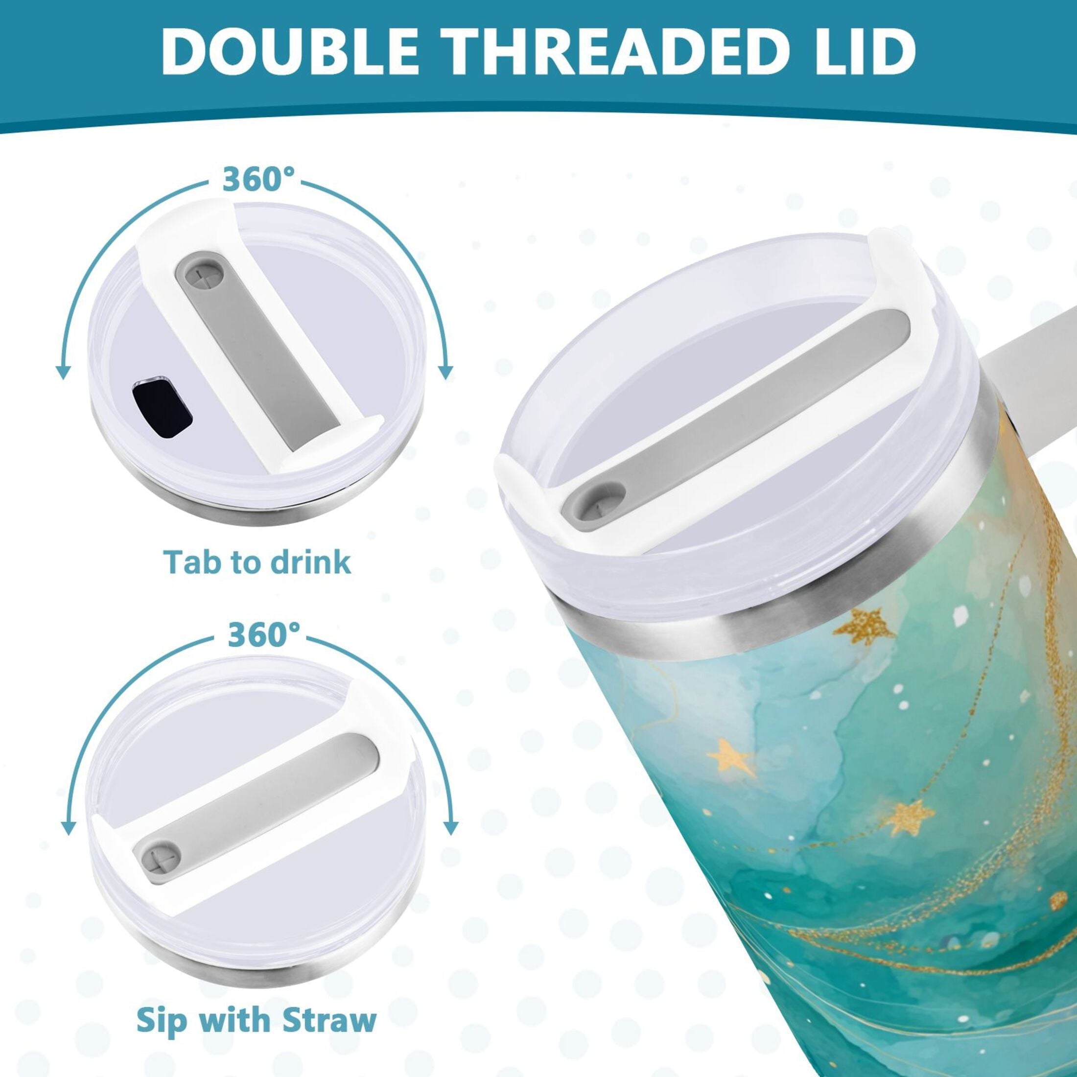 40 oz Insulated Stainless Steel Tumbler Double Wall Stainless Steel Tumbler with 2-Way Drinking Beautiful Watercolor Stars - 7HCA