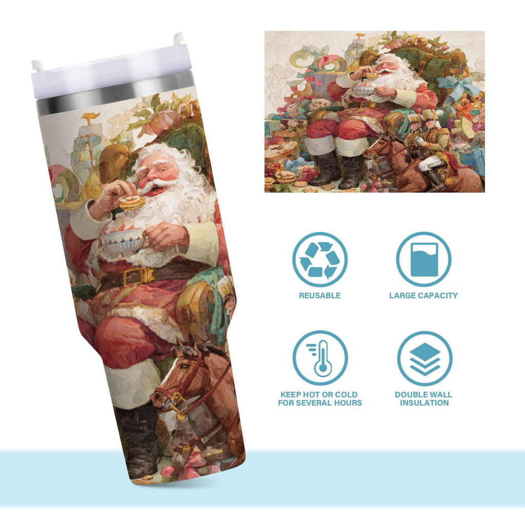 30 oz Insulated Stainless Steel Tumbler Double Wall Stainless Steel Tumbler with 2-Way Drinking Santa Claus Sitting in Chair - EC23