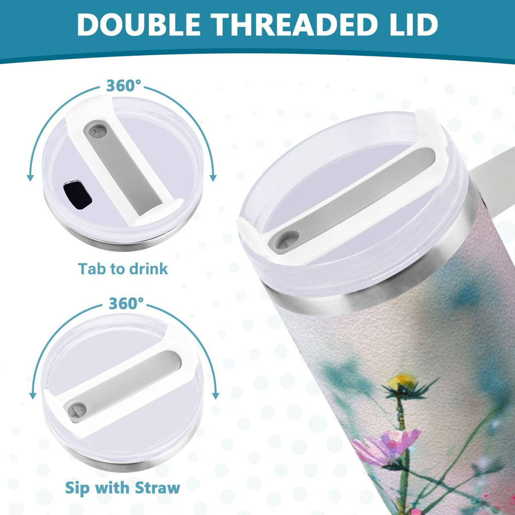 40 oz Insulated Stainless Steel Tumbler Double Wall Stainless Steel Tumbler with 2-Way Drinking Abstract Wildflowers - XZH3