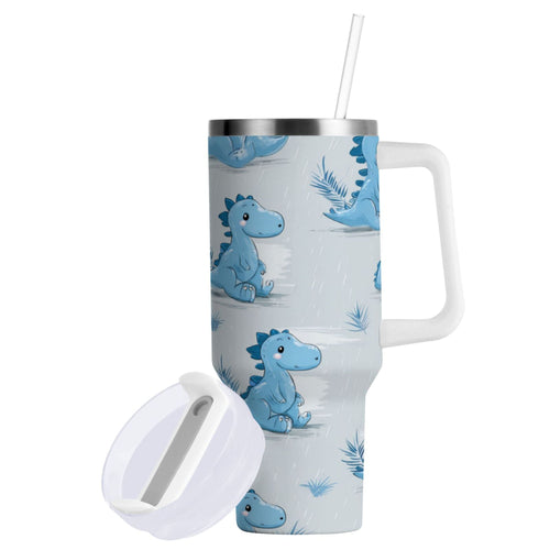30 oz Insulated Stainless Steel Tumbler Double Wall Stainless Steel Tumbler with 2-Way Drinking Cartoon Blue Dinosaurs - LJEG