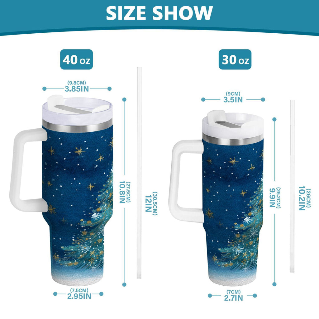 40 oz Insulated Stainless Steel Tumbler Double Wall Stainless Steel Tumbler with 2-Way Drinking Watercolor Christmas Tree - DCFT