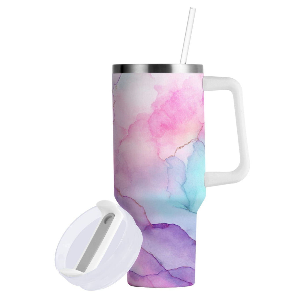 30 oz Insulated Stainless Steel Tumbler Double Wall Stainless Steel Tumbler with 2-Way Drinking Pastel Pink Marble Texture - F7A4