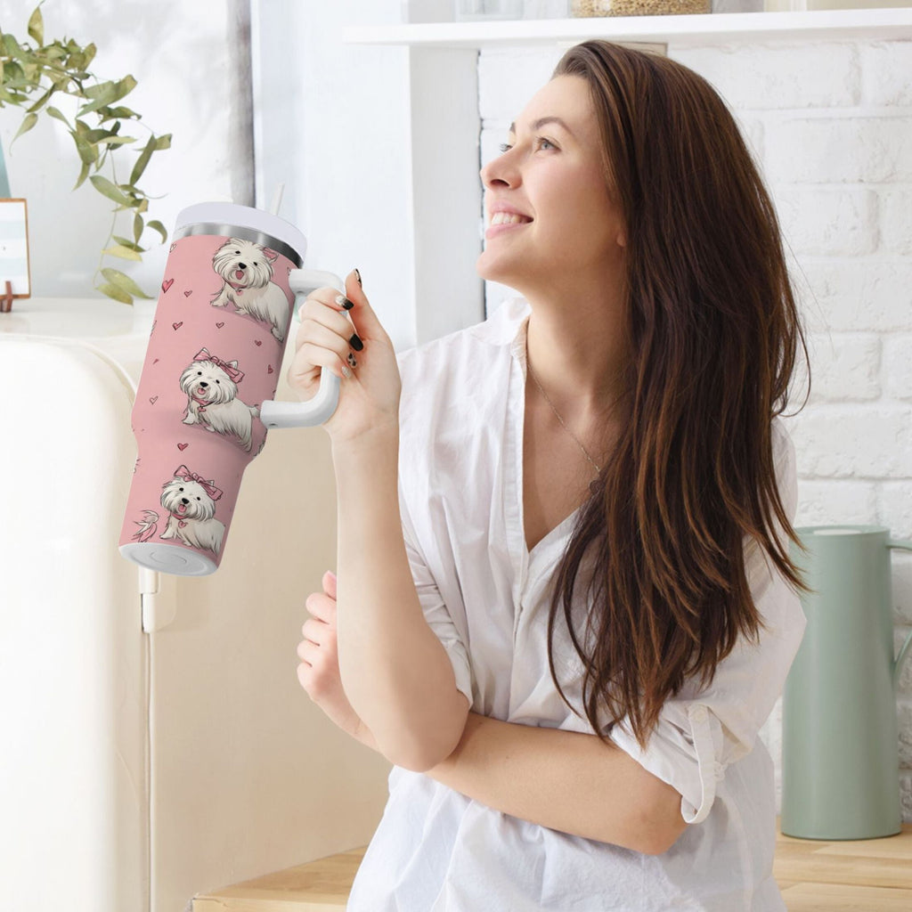 30 oz Insulated Stainless Steel Tumbler Double Wall Stainless Steel Tumbler with 2-Way Drinking Dogs Wearing Bows - MPGK